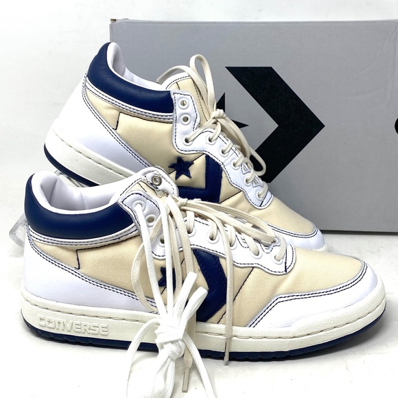Converse Shoes - Converse Fastbreak Pro Women Sneakers Leather Mid Top Egret Navy Canvas A01703C